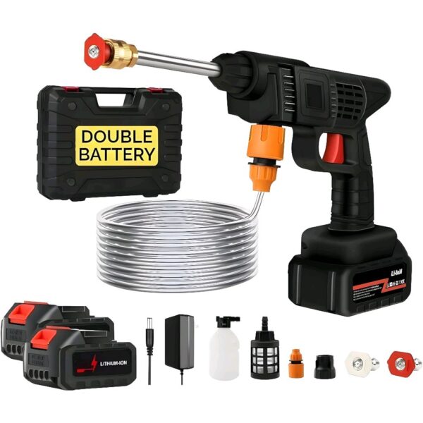 High Pressure Water Gun Wireless High Pressure Washer Water Spray Gun for Car Wash Bike Washing Cleaning (Electric car wash Gun, Battery 2)